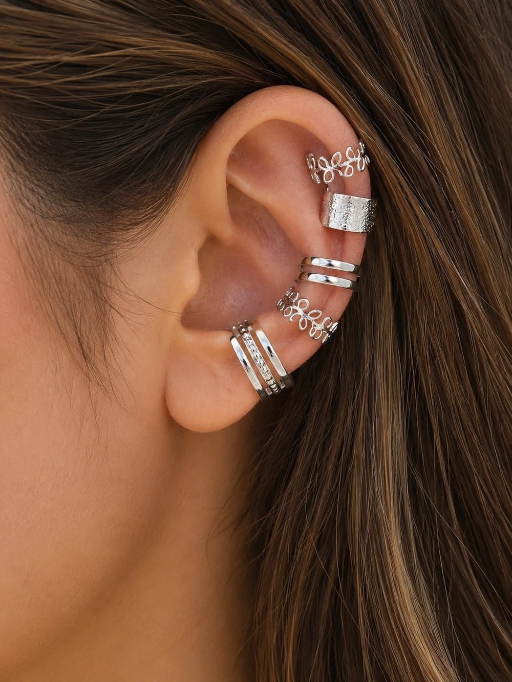 Silver Ear Cuff Set - Mixed Stackable Designs
